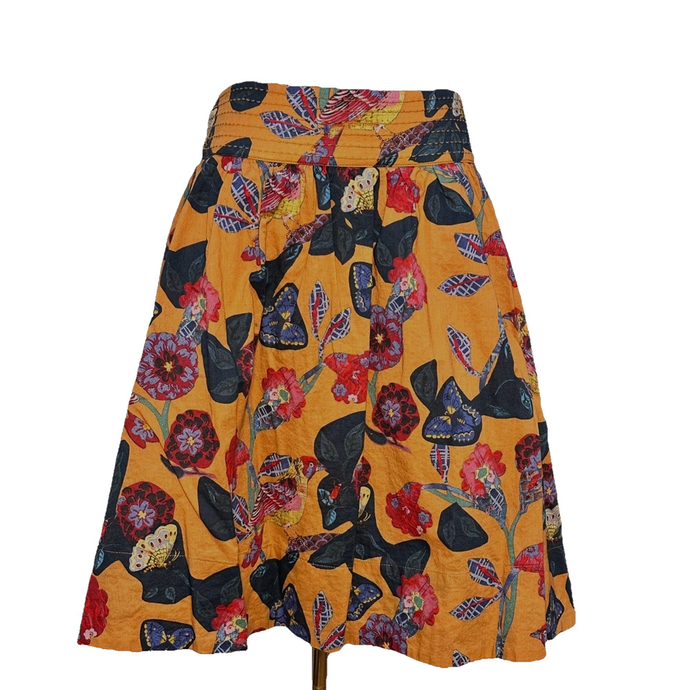 Nathalie Lete Paris Hamatreya Cotton Bird Butterfly Smocked A Line Skirt Size 8
